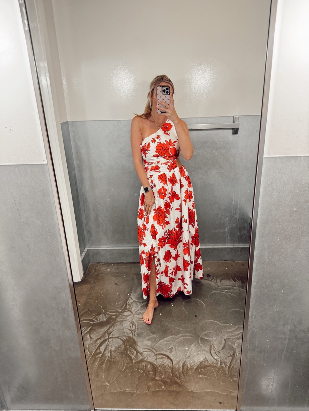 ABERCROMBIE White Maxi Dress with Red Floral Print